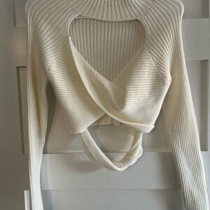 SHEIN Cream Ribbed Knit Top Cutouts